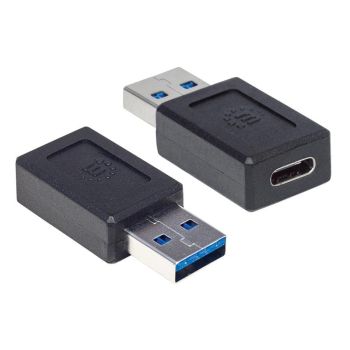 USB 3.1 конвертор-адаптер, USB-A мъжки към USB-C женски, черен - 1