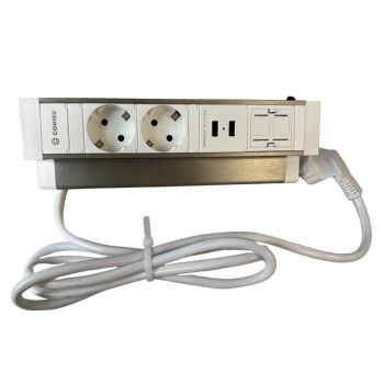 Модул за бюро с 2 контакта, 2 USB и 2 RJ45 порта, бял - 1