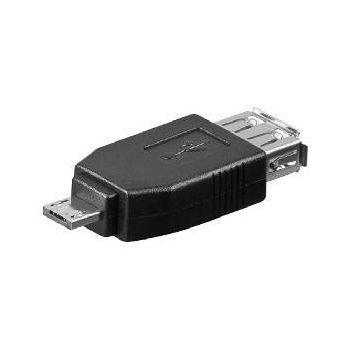 USB 2.0 адаптер,  USB 2.0 A женски - USB 2.0 Micro A мъжки, черен цвят