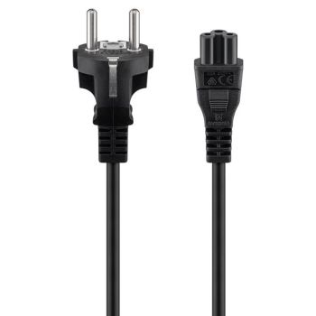 Захранващ кабел Schuko 180° plug - C5 jack 180°, 1 метър, черен